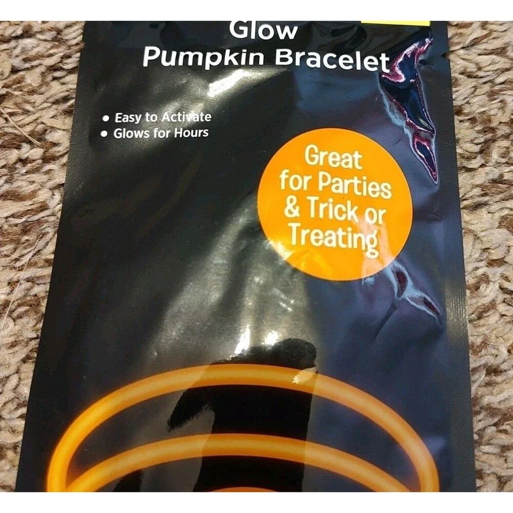 Lot of 3 - Glow in the Dark Skull Wand & Ring Pumpkin Bracelet Party Favor New